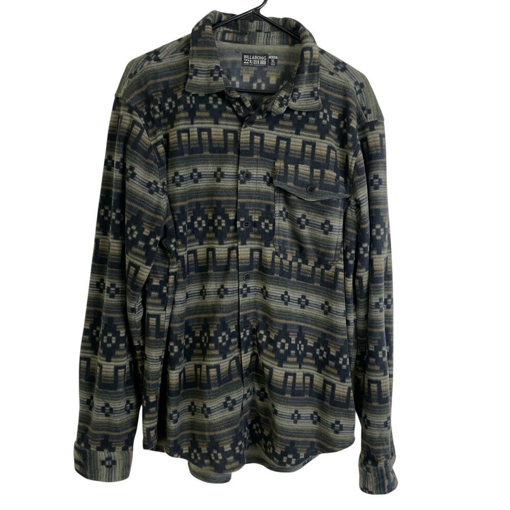 Billabong A/Div Fleece Shirt Mens XL Olive Aztec Long Sleeve Button Up Southwest